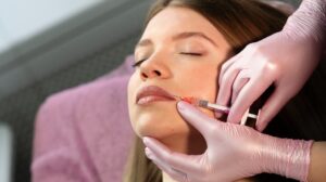 beautician doing lip flip procedure
