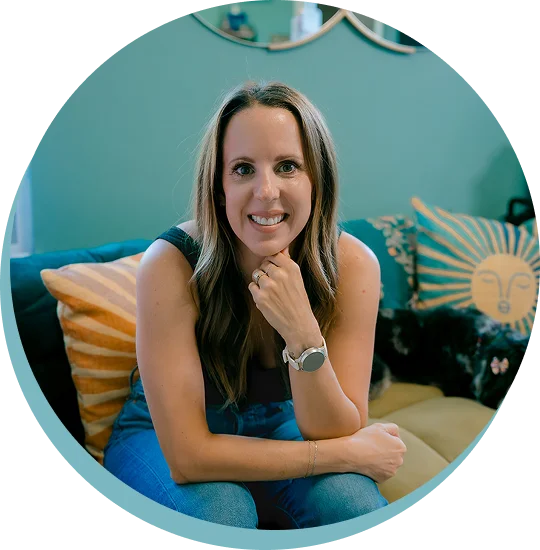 a woman sitting on a couch