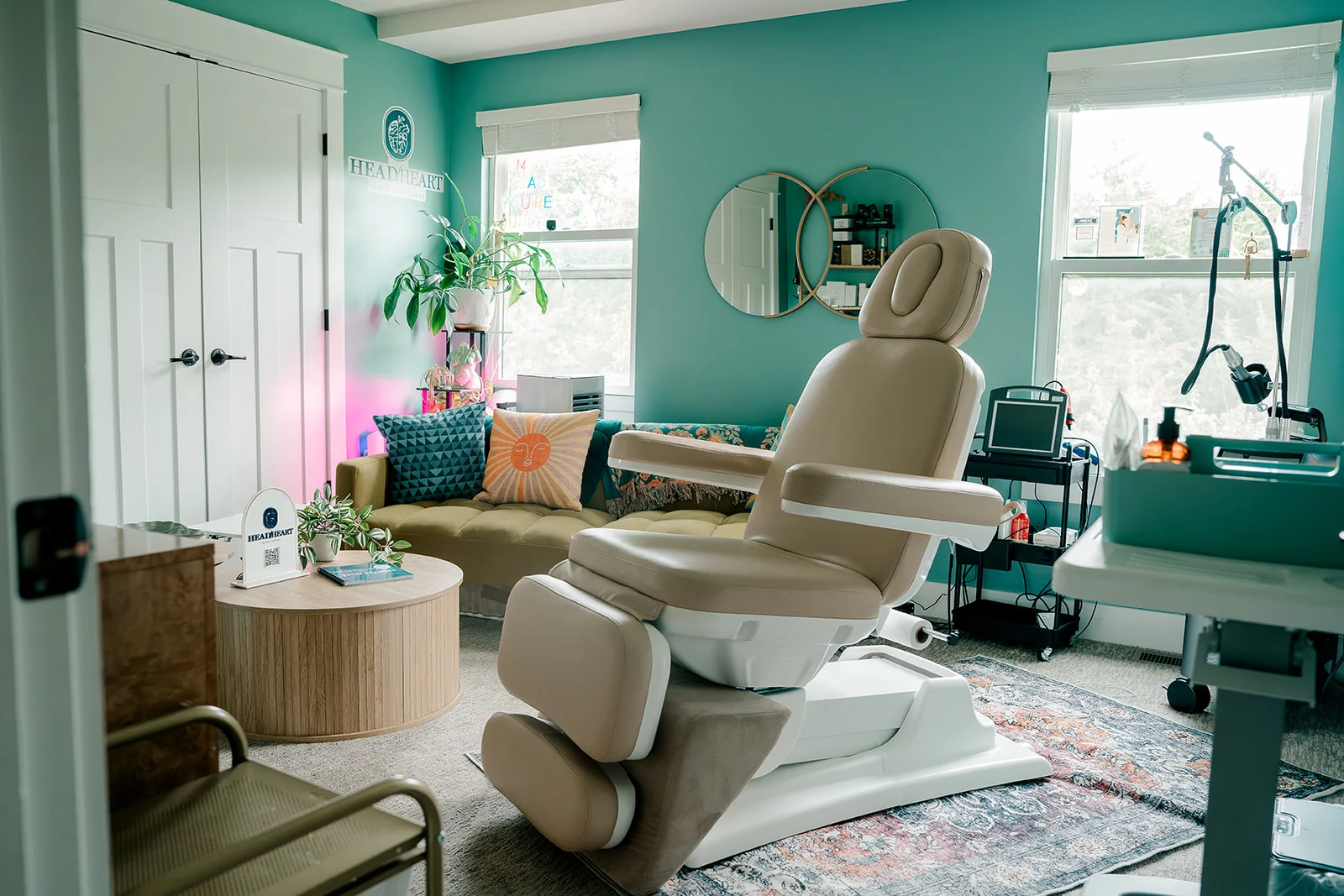 a room with a massage chair